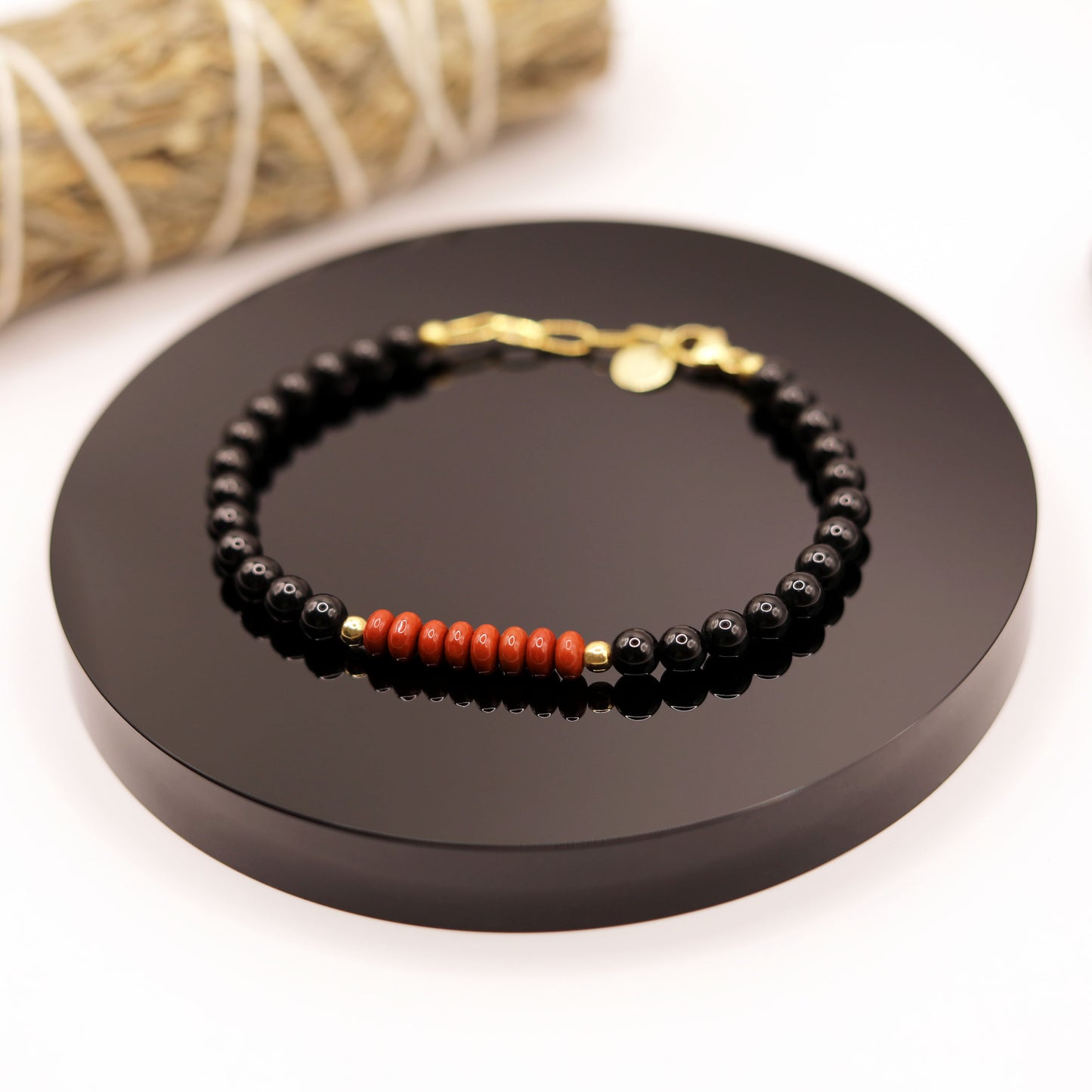 Tobillera Jaspe Rojo y Turmalina