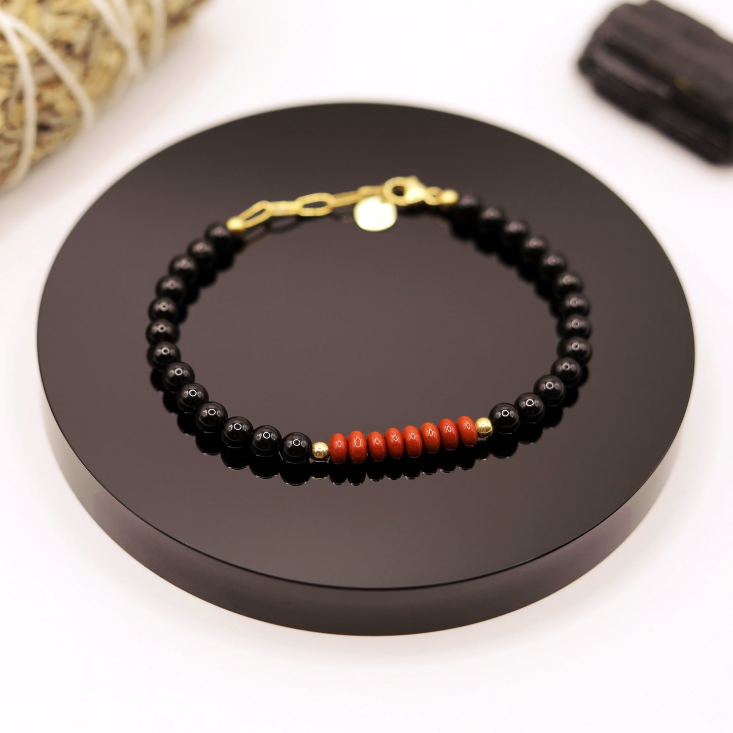 Tobillera Jaspe Rojo y Turmalina