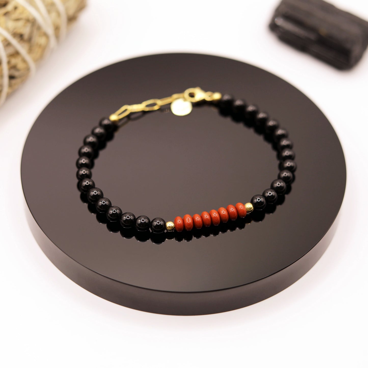 Tobillera Jaspe Rojo y Turmalina