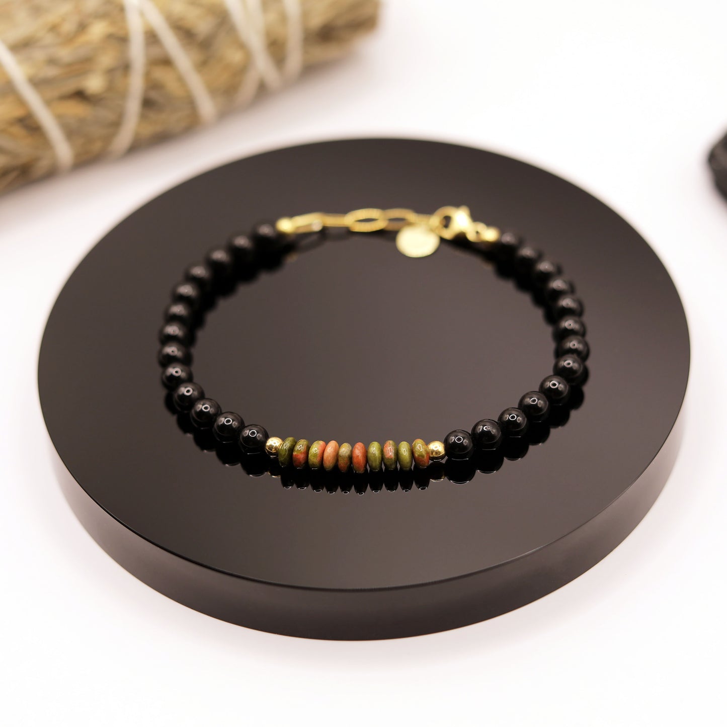 Tobillera Unakita y Turmalina