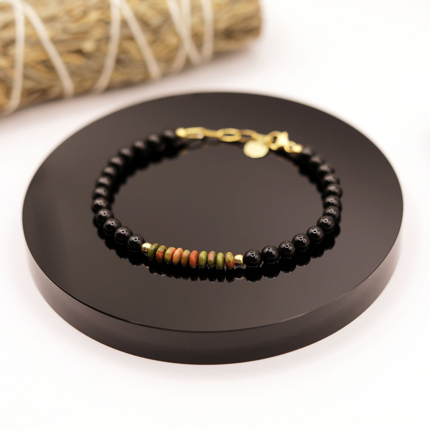 Tobillera Unakita y Turmalina