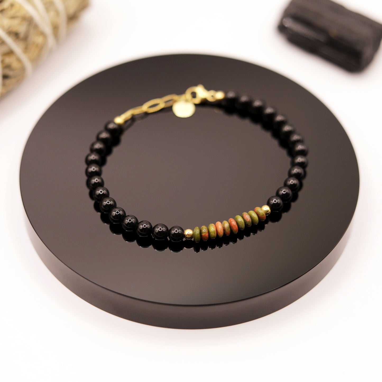 Tobillera Unakita y Turmalina