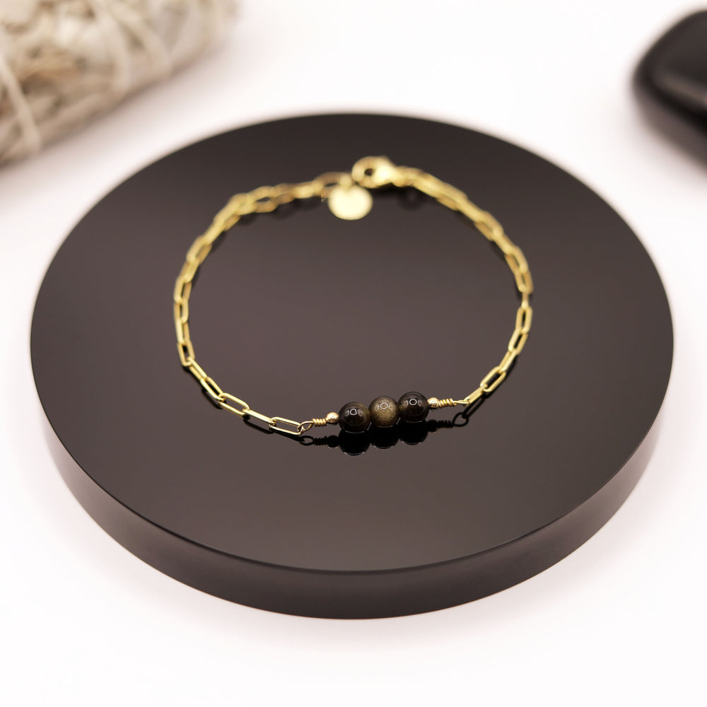 Pulsera Obsidiana Dorada Cadena